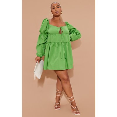 Plus Green Balloon Sleeve Tiered Shift Dress