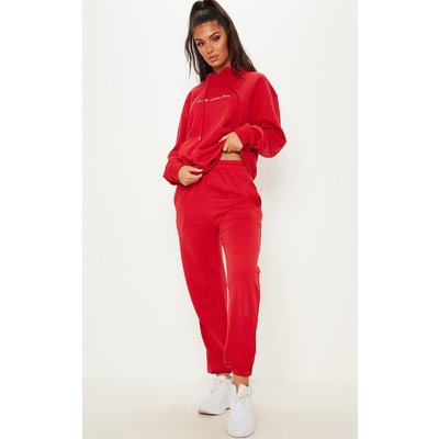 Red Sweat Cuffed High  Waist Joggers