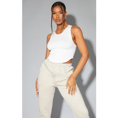 White Structured Contour Dip Hem Crop Top