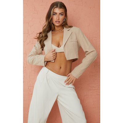 Mushroom Crinkle Look Cropped Blazer