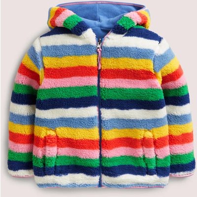 Cosy Reversible Fleece Hoodie Blue Girls Boden, Blue Multi Stripe