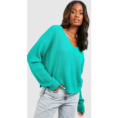 Womens Basic Crop V Neck Jumper - Green - Xl, Green