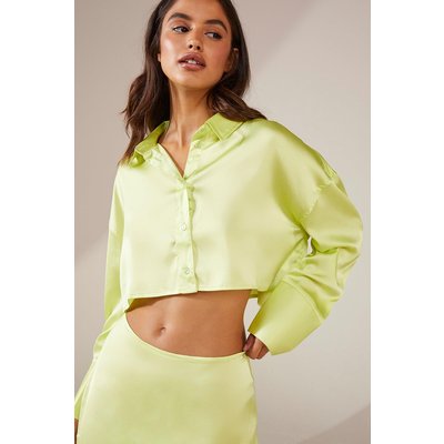 Womens Satin Crop Shirt - Green - 14, Green