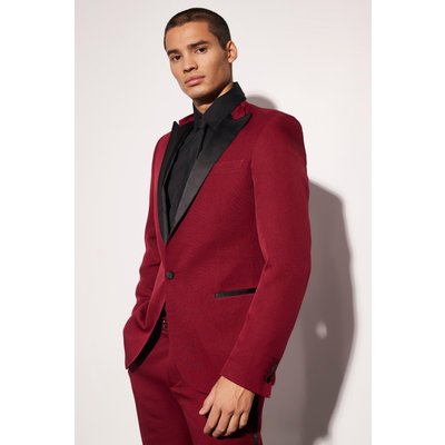 Mens Red Skinny Single Breasted Tuxedo Suit Jacket, Red