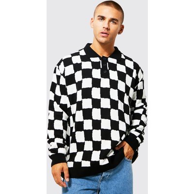 Mens Black Skate Checkerboard Oversized Polo, Black