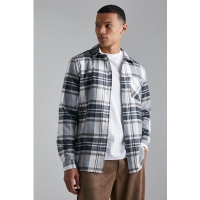 Mens Cream Tall Long Sleeve Ecru Check Shirt, Cream