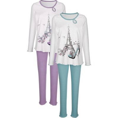 Pyjama met leuke print Blue Moon Lila/Smaragdgroen/Ecru