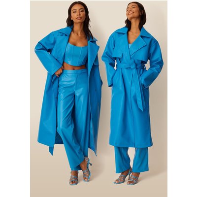 NA-KD Trend Oversized PU Trenccoat - Blue