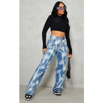 Blue Wash Effect Wide Leg Jean