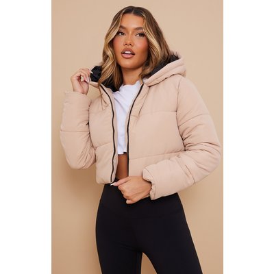 Stone Basic Hooded Cropped Puffer