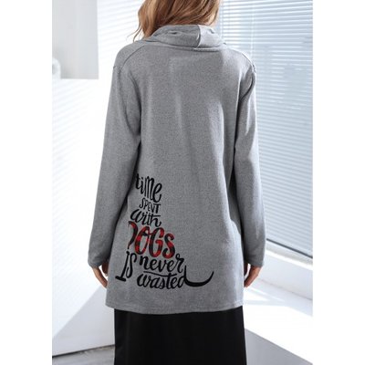 Letter Print Grey Long Sleeve Coat