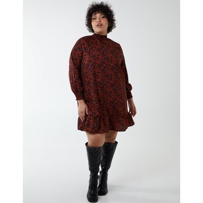 Curve Abstract Print High Neck Mini Smock Dress - 22/24 / Rust