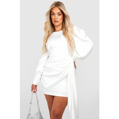 Womens Plus Satin Wrap Blouson Dress - White - 28, White