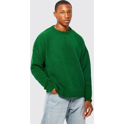 Womens Oversized Crew Neck Fluffy Jumper - Green - S, Green