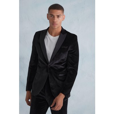 Men's Skinny Velour Satin Lapel Suit Jacket - Black - 40, Black