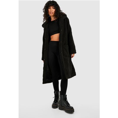 Womens Longline Teddy Faux Fur Coat - Black - 14, Black