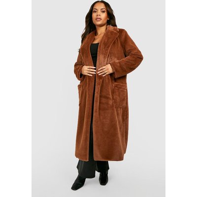 Womens Plus Premium Longline Faux Fur Coat - Brown - 16, Brown