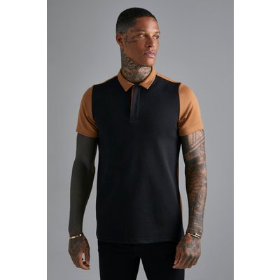 Mens Black Slim Interlock Colour Blocked Polo, Black