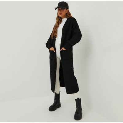 Oversized Longline Cardigan In Black Soft Knit, Women's Size UK One Size