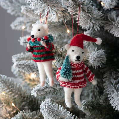 Set of 2 Polar Bears with Decorations