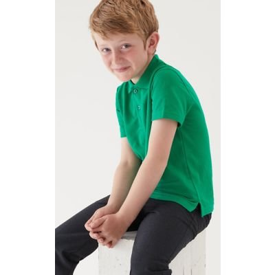 M&S Unisex Pure Cotton Polo Shirt (2-16 Yrs) - 12-13 - Emerald, Emerald,Black,Bottle Green,Jade