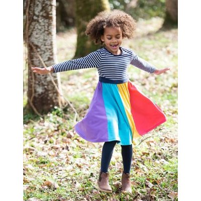 Frugi Girls Organic Cotton Striped Rainbow Dress (18 Mths - 10 Yrs) - 3-4 YREG - Navy, Navy