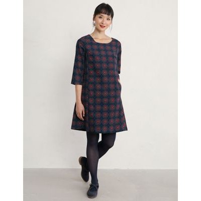 Seasalt Cornwall Womens Pure Cotton Printed Mini Shift Dress - 10 - Navy Mix, Navy Mix