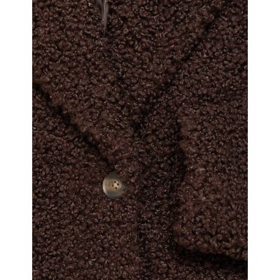 M&S Womens Teddy Textured Single Breasted Relaxed Coat - 6 - Chocolate, Chocolate