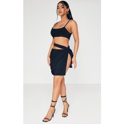 Petite Black Cut Out Slinky Mini Skirt