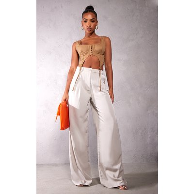 Light Grey Woven Tailored Wide Leg Pants