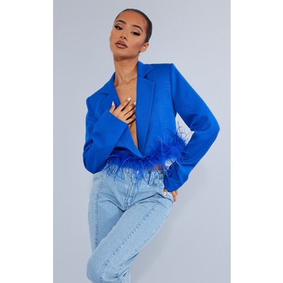 Petite Blue Feather Edge Cropped Blazer