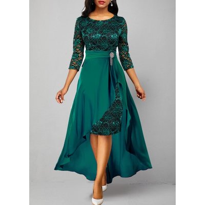 3/4 Sleeve Lace Patchwork Turquoise Dress