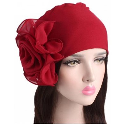 Stereo Flower Design Red Turban Hat