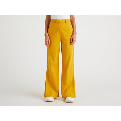 Benetton, Flowy Trousers With Slits, size 12, Yellow, Women