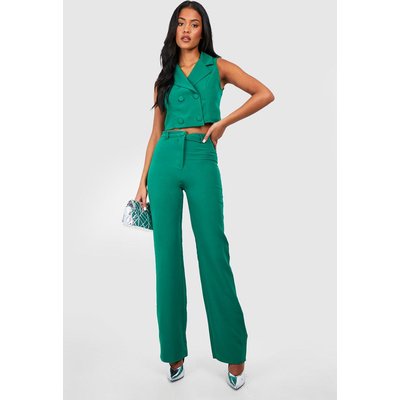 Womens Tall Button Detail Mid Rise Wide Leg Trousers - Green - 6, Green