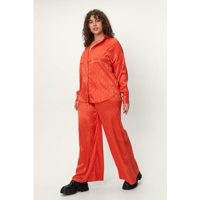 Womens Plus Floral Jacquard Co Ord Wide Leg Trouser - Orange - 16, Orange