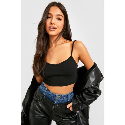 Womens Spaghetti Strap Rib Crop - Black - 14, Black