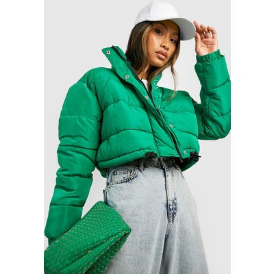 Womens Crop Puffer Jacket - Green - S, Green