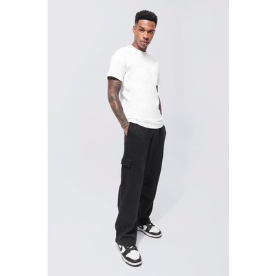 Mens Black Relaxed Fit Cargo T-shirt And Jogger Set, Black