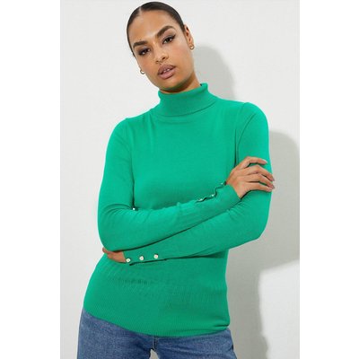 Womens Button Cuff Roll Neck Jumper