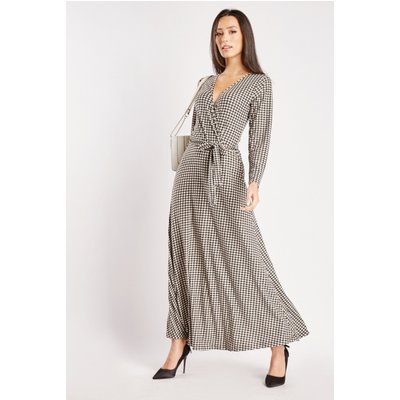 Wrap Soft Touch Houndstooth Maxi Dress