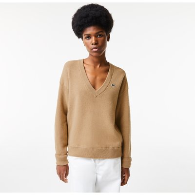 Women's Lacoste V-Neck Sweater Size 16 Beige