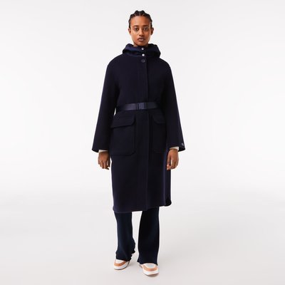 Women's Lacoste Hooded Belt Jacket Size 4 Navy Blue