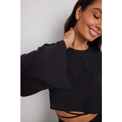 NA-KD Trumpet Sleeve Strap Detail Blouse - Black