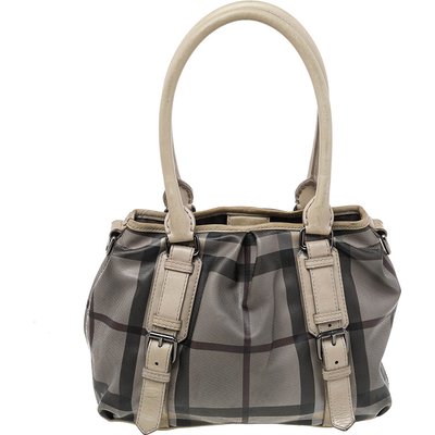 Burberry Beige Smoke Check PVC and Leather Northfield Tote, Beige