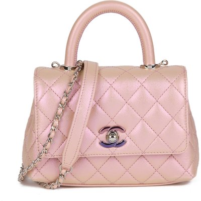 Chanel Iridescent Pink Quilted Caviar Leather Mini Coco Top Handle Shoulder Bag