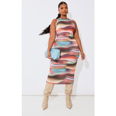 Plus Multi Smudge Printed Slinky Maxi Dress