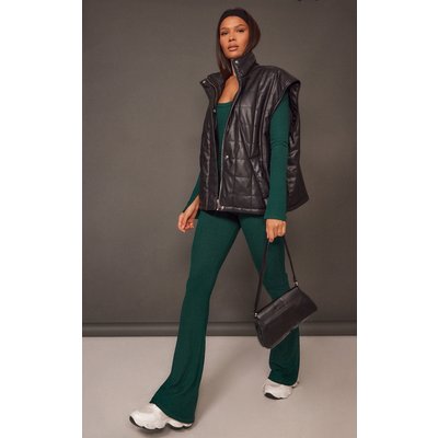 Pine Green Rib Split Sleeve Square Neck Jumpsuit