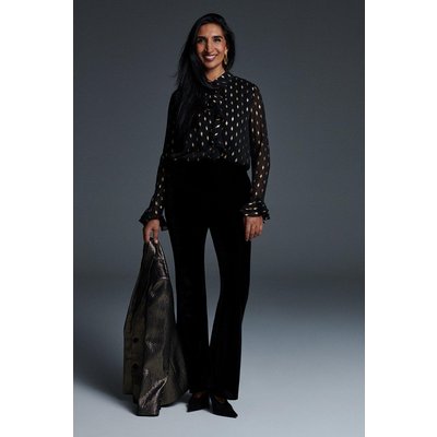 Womens Black Bootcut Velvet Trousers