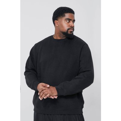 Mens Black Plus Basic Crew Neck Sweatshirt, Black